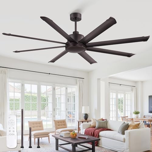ZMISHIBO 72 Inch Large Ceiling Fan No Light, 8 Aluminum