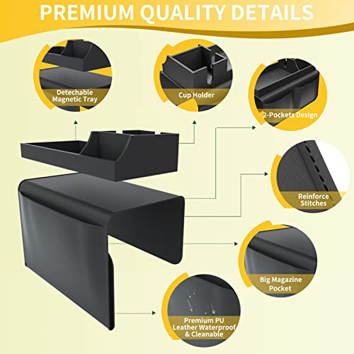 Piugeru Couch Cup Holder, Upgraded Magnetic Detachable Sofa Arm Tray, Pu Sofa Armrest Organizer With 1 Large Pocket And 2 Small Pockets, Portable Couch Drink Holder, Couch Caddy For Recliner #TOP6