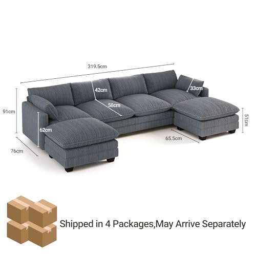 Canapé d’angle modulable U 319 cm tissu côtelé Xbro