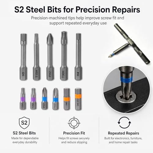YrouGra 42 in 1 Magnetic Ratcheting Screwdriver Set with T-Handle, S2 Steel Multi-Bit Repair Tool Kit for Electrical Appliance, Furniture Assembly, Electronics, Laptop, Doorbell, Computer & DIY by YrouGra - Image 5