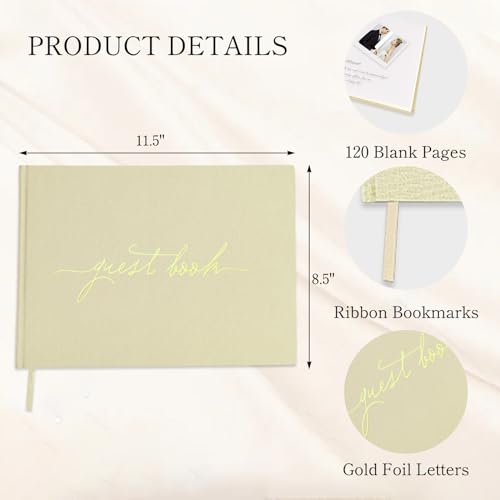 YEZHEXI Wedding Guest Book, 8.5\" x 11.5\" Linen Cover Guest Book for Wedding Reception or Baby Shower Guest Book, 120 Blank Pages for Wedding Sign in Book and Photos