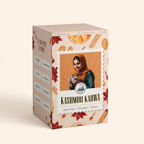 Image of Dorje Teas Kashmiri Kahwa Darjeeling Tea | 15 Pyramid Teabags (Pack of 1) | Selim Hill Estate | Cinnamon, Cardamom, Star Anise & Premium Saffron | Promotes Immunity & Relaxation | Organic Whole Leaf Blend | 15 Cups