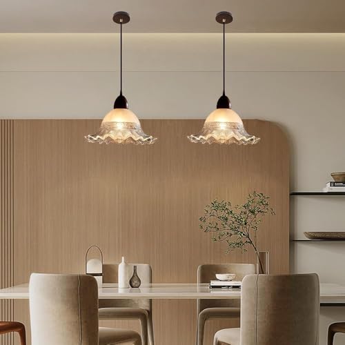 KAJYLFAST Vintage Glass Lampshade Pendant Light with E26/E27 Wood Base Pendant Lamp Flower Dining Room Decorative Hanging Light [3]