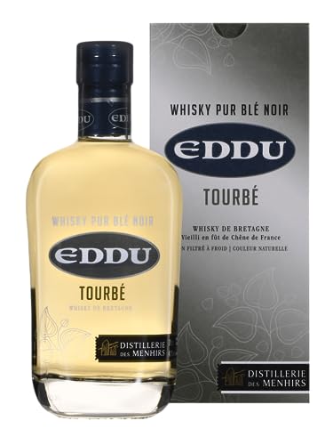 EDDU - Tourbé - Whisky Pur Blé Noir - Origine : France/Bretagne - Notes de Chocolat noir, Litchi, Poire et Poivre - Arômes fumés de la Tourbe - 43% Alcool - 70 cl