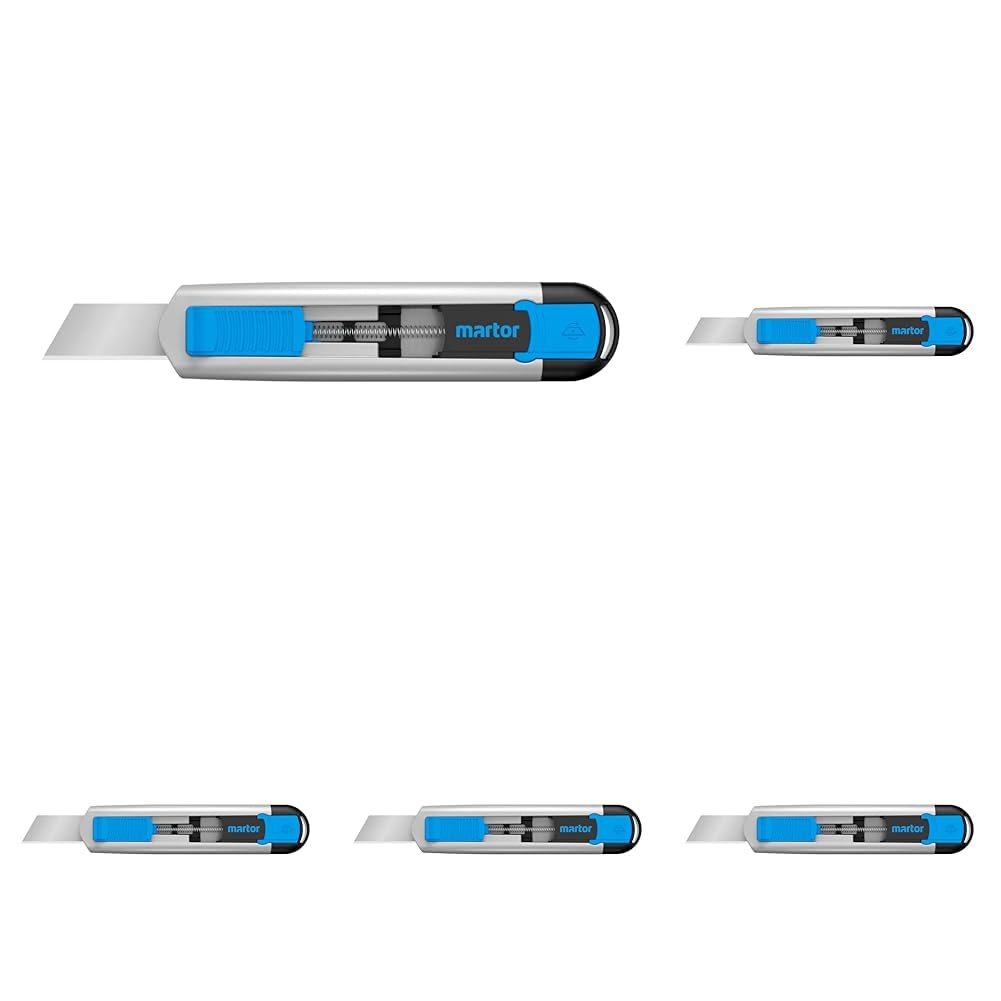MARTOR Sicherheitsmesser mit Klingeneinzug, SECUNORM 540, Profi Cuttermesser, Lange Klinge, Aluminium, Rechts- & Linkshänder, Produktion (Packung mit 5)