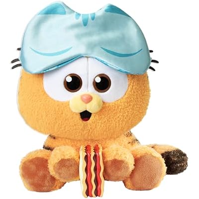 Animagic Baby Garfield Eat Sleep and Repeat 10'' (25cm) Plush | Includes Lasagna and Sleep Mask | Great for Garfield Fans | Ages 3+