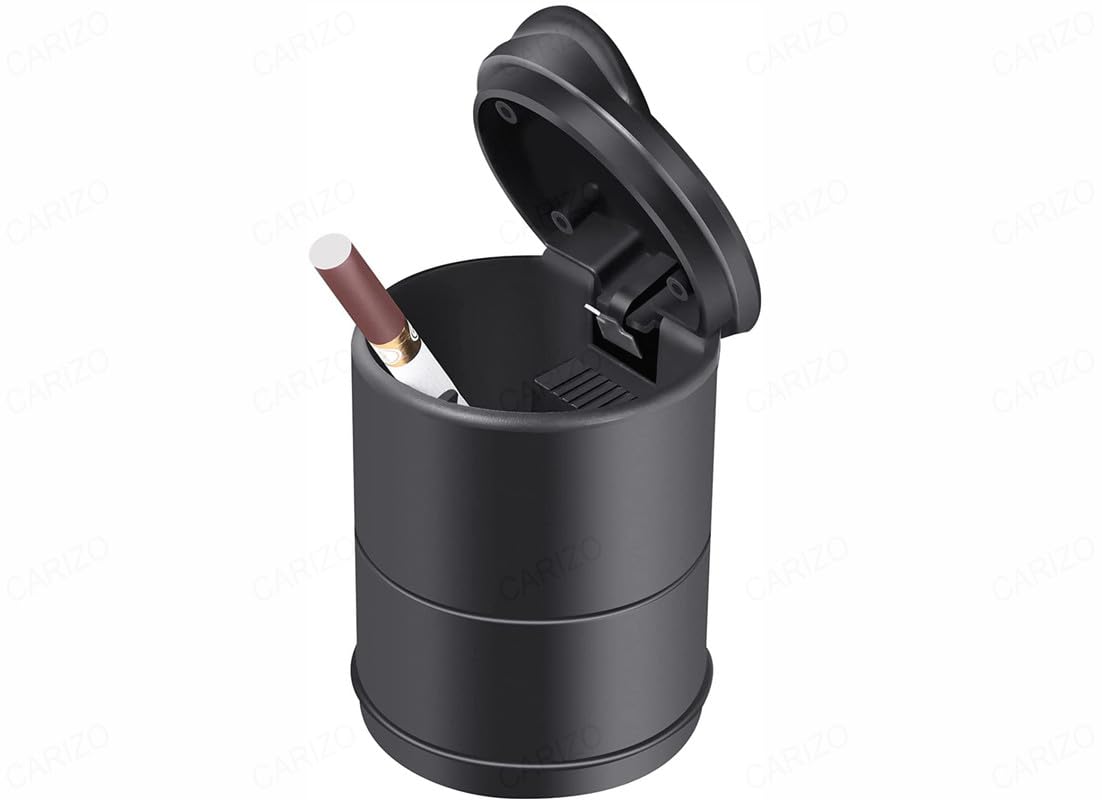 CARIZO Car Ashtray with Light, Black Portable Ashtray with Lid Cup