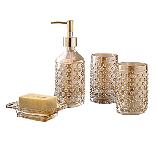 VNABO Juego de accesorios de baño, dispensador de jabón de vidrio transparente, dispensador clásico de bomba de jabón en relieve, 13.5 onzas para baño y cocina