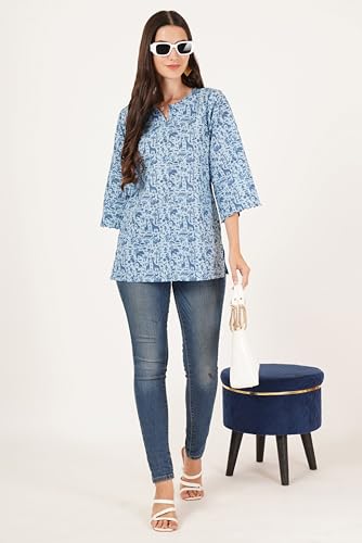 Image of Amazon Brand - Anarva Jaipuri Cotton Printed Short Kurti for Women