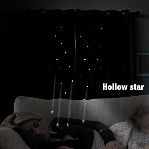 Image of indistar Star Cutout Kids Window Blackout Curtains for Girl Bedroom Window Room Darkening Curtains & Drapes Baby Nursery Curtains (2 Panel,52Wx80L inch,Black)