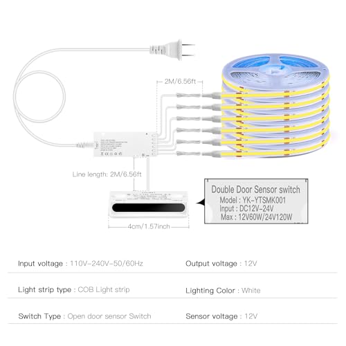 Image of AIMENGTE 12V COB LED Cabinet Lights Strip with Dual-Door Sensor, 6 x 3.3ft Cuttable Under Cabinets Lighting for in-Cabinet, Locker, Closet, Showcase, Gun Safe (Cool White)