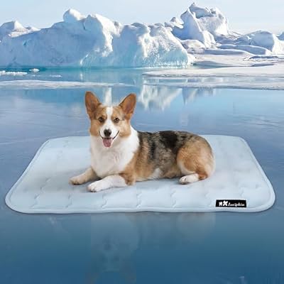 Luciphia Premium Dog Cooling Mat Non-Slip Q-MAX>0.5 Self-Cooling Pad for Medium Pet Indoor Portable Kennel Puppy Bed for Summer Crate Pad for Dog Washable Light Blue 30x40 inches