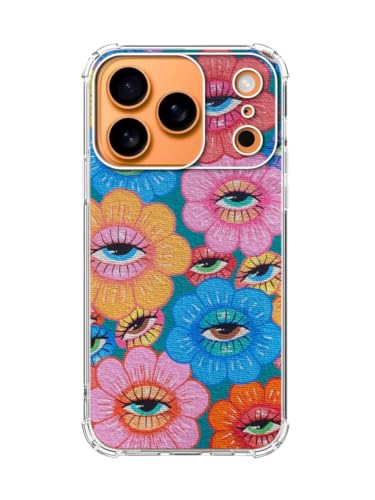 SVNICFYA Trippy Psychedelic Flowers Phone Case for iPhone 17 Pro, Indie Hippie Colorful Eyes Flower Cover for iPhone 17 Pro, Soft TPU Shockproof Case