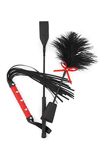 MALINERO Set Horse Whip Feather Tickler Riding Crop - Horse Whip Leather - Whip Feather Tickler - Whip Tickler - Leather Crop Whip Set - Horse Whips and Crops