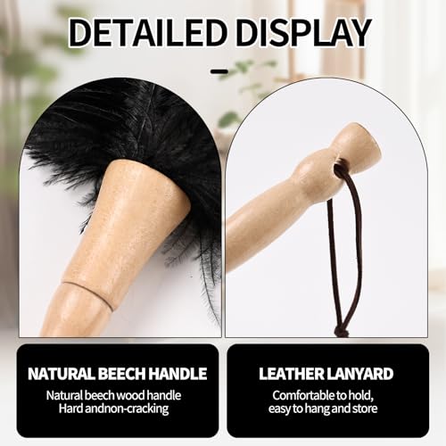 Image of Ostrich Feather Duster 12 Inch Handheld Duster Supplies, Wooden Handle Feather Duster for Cleaning Keyboard Home Car Office (Black)