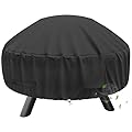 SHINESTAR Round Fire Pit Cover for 22-32 Inch Fire Pit - Waterproof and Windproof, with Straps and Built-in Vents, 32 Dia x 13.5 H, Black