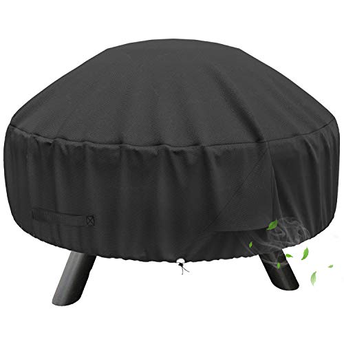 Round Fire Pit Cover for 22-32 Inch Outdoor Fire Pit, Heavy Duty 30 Inch Fire Pit Cover, Compatible with Solo Stove Bonfire and Yukon, Waterproof Windproof with Straps and Vents, 32 Dia x 13.5 H by SHINESTAR - Used condition - CA$19.77