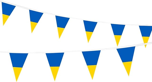 Sensitiveliu Ukraine Full Flag Patriotic Themed Bunting Banner 15 Triangle flags for simply stylish party National Royal decoration, 3 Strings (45 Flags in Total)