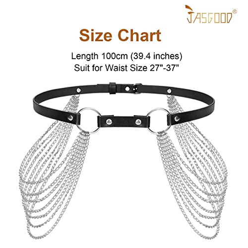 JASGOOD Punk Waist Chain Belt Black Leather Layered Belly Body Waist Chains Nightclub Rave Body Chain Belt for Women Girls (White,Suit for Waist Size: 25"-32") by JASGOOD - Used condition - Image 7