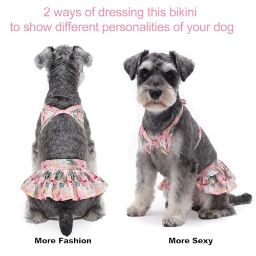 Image of CuteBone Dog Bikini Dress, Stylish Swimsuit Costume for Small Dogs, Comfortable & Adjustable Puppy Bathing Suit, Soft Outfit Pet Apparel for Beach, Pool and Summer Fun DB45L