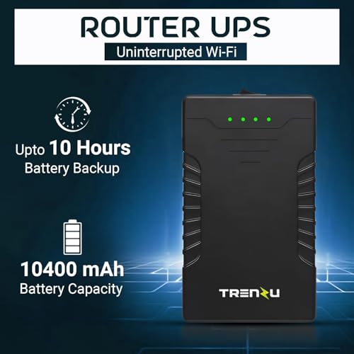 Image of Trenzu 12V Mini UPS for WiFi Router | 10400mAh Battery Backup up to 10 Hours | Supports Airtel WiFi, JioFiber, Router, Modem & CCTV | Replaceable Battery & Surge Protection