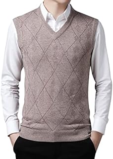 Mens Plain Knitted Vest Top Mens Fashion Casual Jacquard V Neck Bottomed Plaid Shirt Sleeveless Sweater Vest