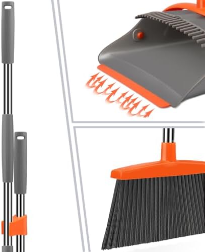 Ivandar Broom and Dustpan Set for Home, Broom and Dustpan Combo for Office, Long Handle Broom with Upright Standing Dust pan,Indoor&Outdoor Sweeping (Gray&Orange) — view 2