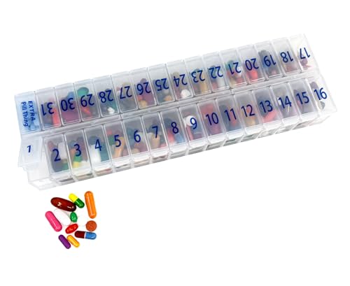 Image of XL Once-a Day Monthly Pill Organizer Removable Lid for Easy Filling, Extra Large Compartments for 31 Days Plus Compartment for Extra Pills, BPA Free (Clear, XL - 1 Count (Pack of 1))