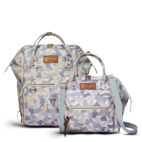 Image of VISMIINTREND Diaper Bag Combo for Mothers for Travel - Includes Mini and Large Diaper Backpack, Solid Premium Febric, Diaper Baby Bag, Maternity Hospital Handbag, Multipocket Stylish Nappy Bag for Mom