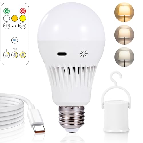 ZDOZITZ Rechargeable Light Bulb, 750LM, 2600mAh Battery Light Bulb for Home Power Failure, Outage Emergency Reading Lighting Camping Outdoor Activity, Dimmable，Remote Control (1 Pack)