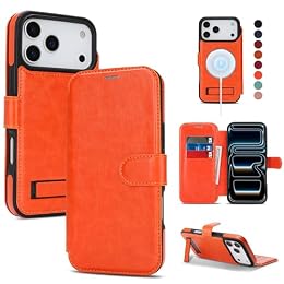 CIVICASE for iPhone 17 Pro Wallet Case with Stand,PU Leather Flip Credit Card Holder Slots (RFID Blocking),Compatible with Magsafe Magnetic Holder Phone Cover Women Men,Orange
