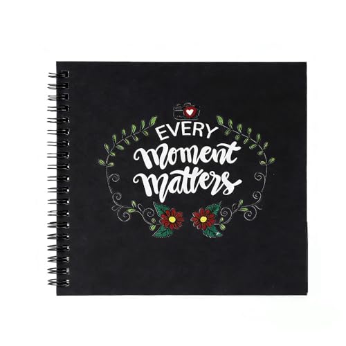 Album Scrapbooking Avec Reliure à Anneaux Inscriptible Album Photo Scrapbooking Pour Ranger Des Timbres, Des Billets De Train, Des Tickets De CinéMa, Des Photos Noir 17 X 17 Cm