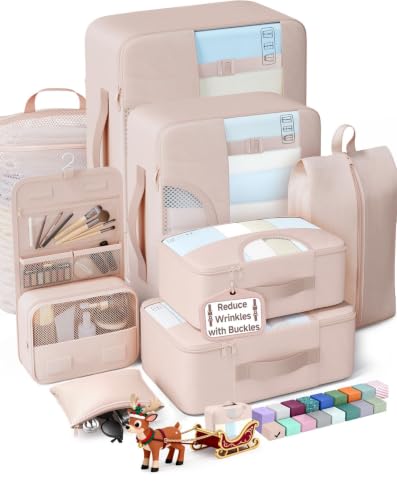 Veken 8 Set Packing Cubes for Travel Essentials,Anti-Wrinkle Buckled Suitcase Organizer for Shoe & Toiletry Bag,Carry On Luggage Bag with 99+ Count Mesh Holes for Airplane & College Dorm Accessories