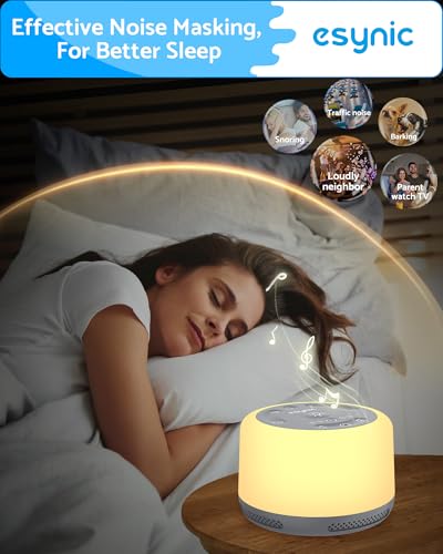 Image of eSynic White Noise Machine Portable Sound Machine for Baby Sleep with 30 Types of Relaxing Sounds Adjustable Night Light Timer Built-in Battery Large Capacity