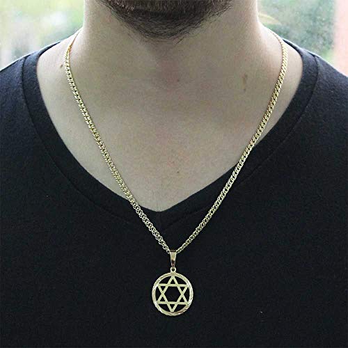 Pingente Estrela de Davi Com Corrente Losango Dupla Gaveta Folheado a Ouro 18k