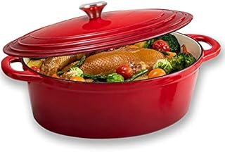 HUABANG Enameled Dutch Oven, Non-Stick Heavy-Duty Cast Iron Oval Stewpan, Enamel Coated Cookware with Lid for Induction, Electric, Gas & in Oven Compatible (Red, 33CM)