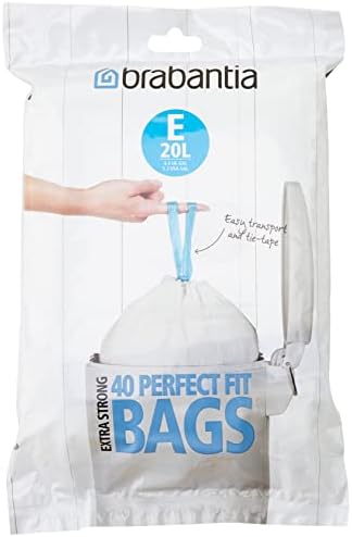 Brabantia IdealFit Bin Liners (Size W/5 Litre) Ideal Quality Thick Plastic Trash Bags with Tie Tape Drawstring Handles (60 Bags)