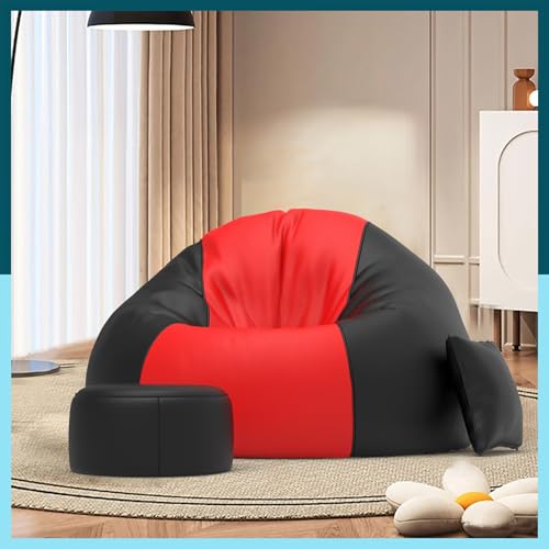 Image of Biggie Bean Bag 7XL Bean Bag Chair with Beans Filled - The Classics Bean Bag Sofa - Combo Set-Styled for Elegance with Free Cushion & Footrest (Matching Color : Yxexa Red Black)