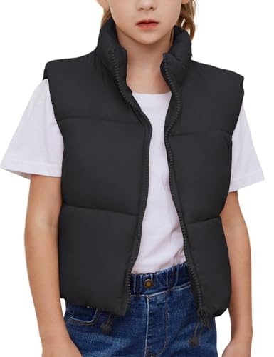 Arssm Girls Puffer Vest Short Lightweight Padded Gilet Full Zip Stand Collar Big Girls Sleeveless Jacket