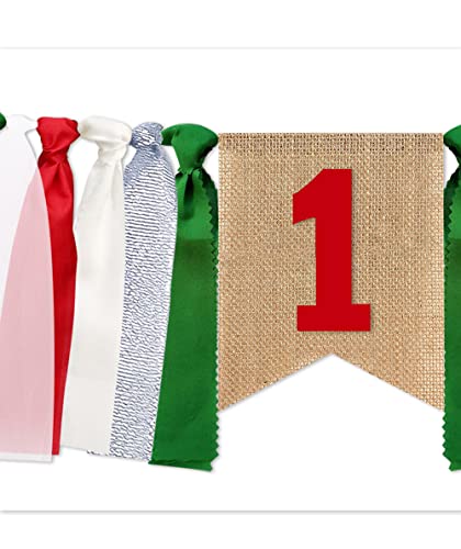Baby Birthday Decoration 1St Birthday High Chair Banner Christmas Decorations Green&Red Burlap Banner Theme Party Supplies (Green&Red) #TOP4