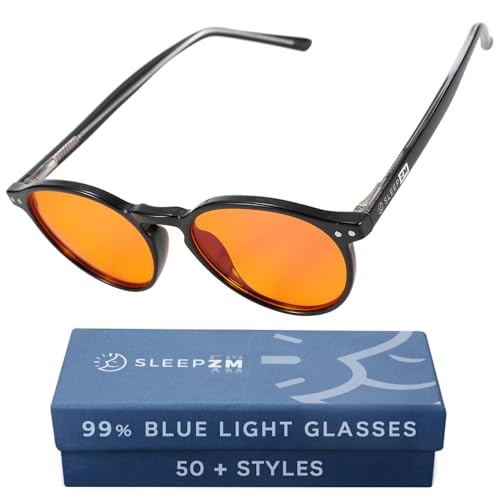 Sleep ZM Blue Light Blocking & Light Sensitivity Glasses - 8 Lens Types for Comfort, Relaxation, Sleep & Relief - 50+ Styles - Muse - Orange SleepAid Lens