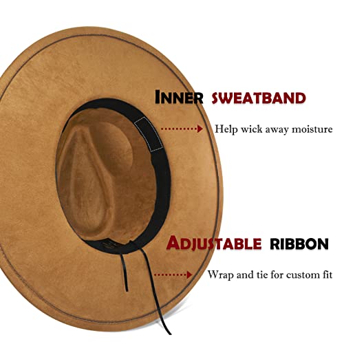 Fluffy Sense. Big Wide Brim Fedora Hat For Women - Nashville Outfits Western Hats Women's Felt Panama Rancher Hat (Caramel) #TOP4