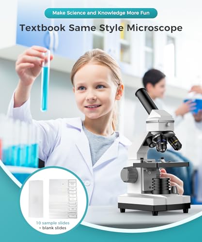 Microscope for Adults Kids Students，Powerful Compound Microscope for School Laboratory and Home Education，100X-2000X Magnification, with Slides Set，Phone Adapter-Gray White - Thumbnail 7