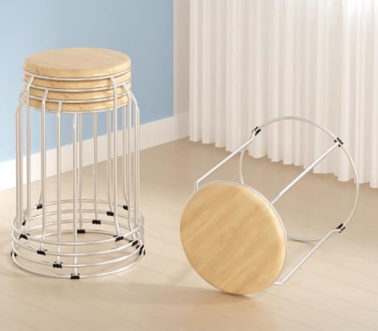 Round Wood & Steel Sitting Stools for Showrooms