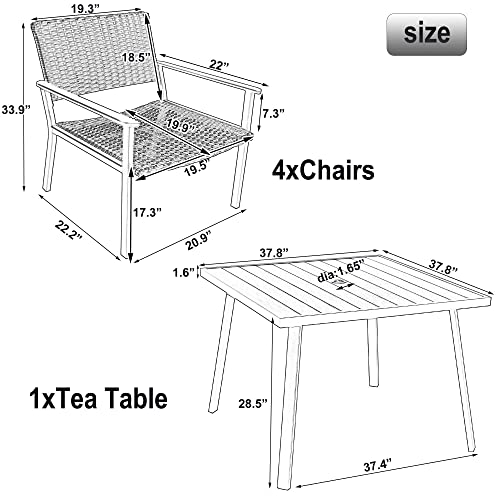 Merax 5 Piece Patio Dining Set, Garden Outdoor Furniture Table And Chairs With Umbrella Hole, Black #TOP2