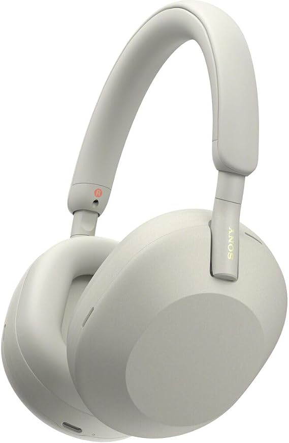 Sony WH-1000XM5 Wireless Noise Canceling Headphones with Auto Noise Canceling Optimizer, Crystal Clear Hands-Free Calling, and Voice Control, Silver (WH1000XM5/S) + Headphone Stand + USB Adapter