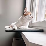 LucyBalu® Katzen Fensterbankliege I Premium Fensterbank Katzenliege I Fensterbrett Verbreiterung 64x32x2 cm I Katzenbett mit Filzauflage in Hellgrau und Metallbefestigung in Schwarz