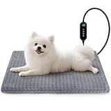 Cat Heating Pad, Waterproof Heated Cat Dog Bed with Adjustable Temperature & Timer, Electric Pet Mat for Indoor Cats Dogs, Chew Resistant Steel Cord（Small: 18'x16' Gray）