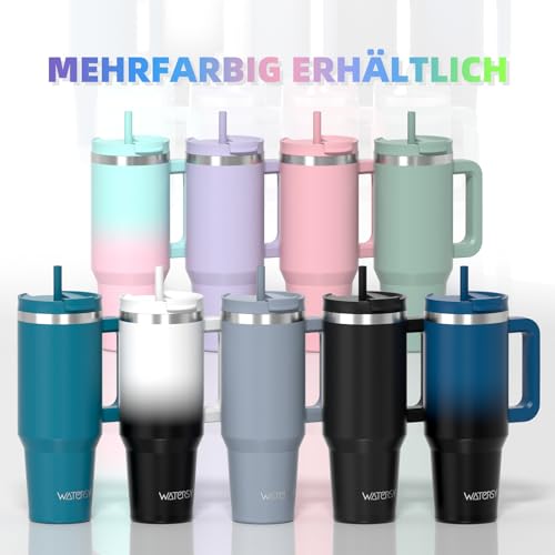WATERSY 891ml Thermobecher mit 2 Strohhalmen, Trinkbecher Auslaufsicherer Kaffeebecher To Go Vakuum-Isoliert mit BPA frei Schraubdeckel… – Ansicht 6
