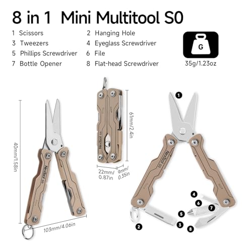 Image of NexTool Micro Sailor Scissors S0, Mini Keychain Multitool with Serrated Scissors, 8-in-1 Lightweight EDC Tool for Travel, Outdoor, Everyday Carry, Cool Gadget for Men(khaki)